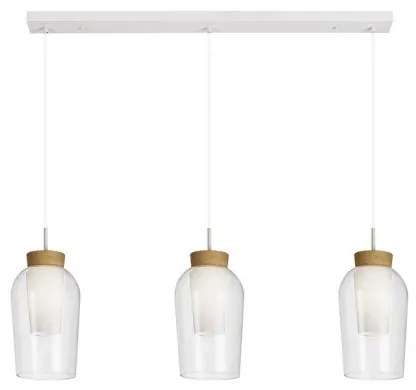 Lustra cu 3 pendule design modern Nora alb/ lemn