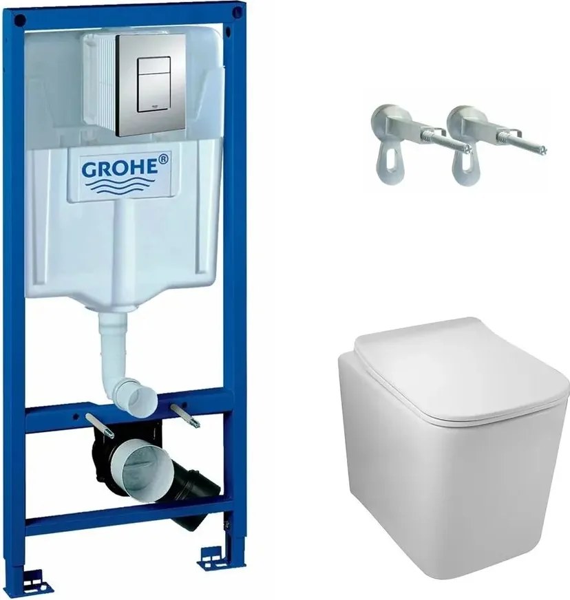 Pachet vas wc suspendat rimless Balneo Luga, capac softclose, rezervor Grohe Rapid SL si clapeta Grohe Skate Cosmopolitan crom