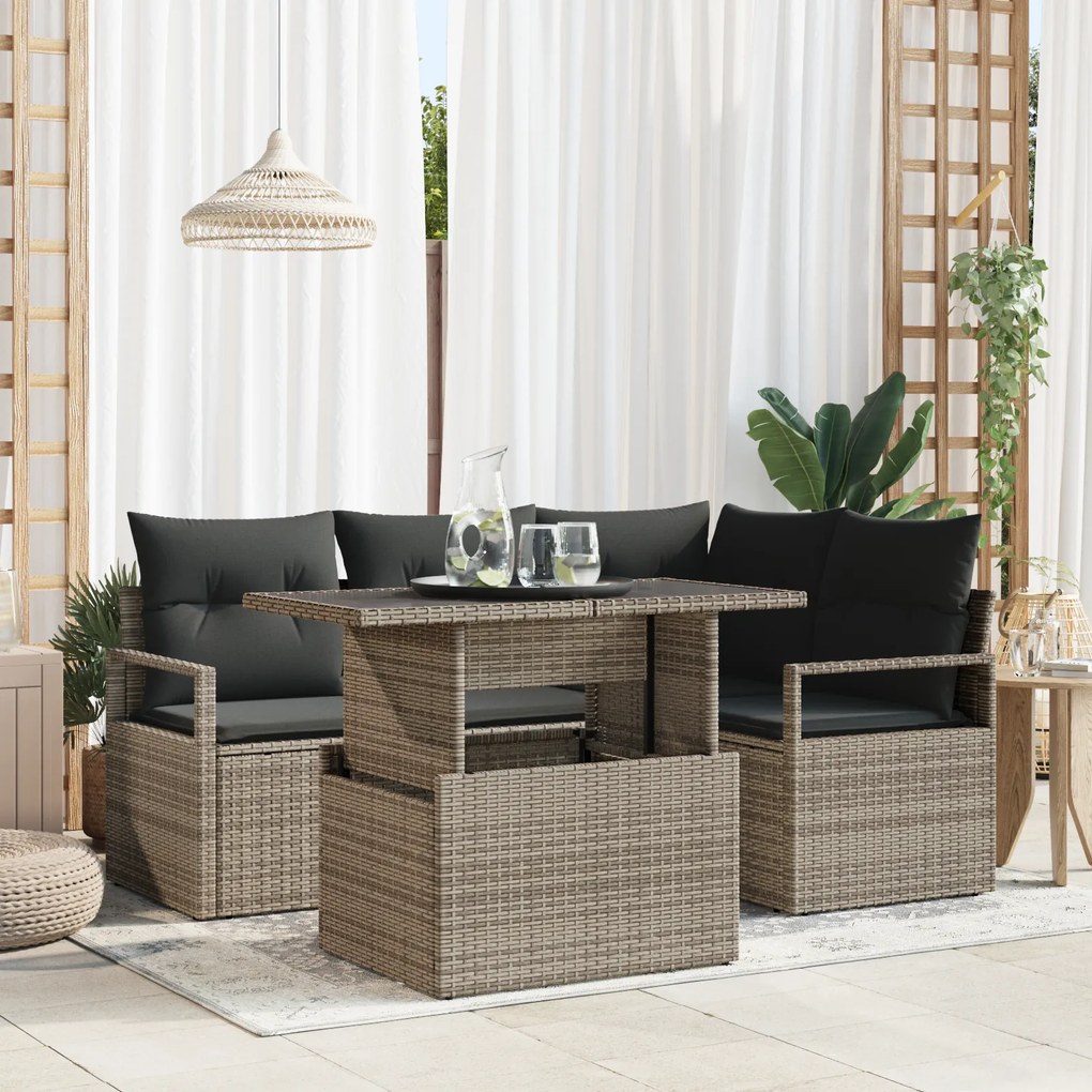 vidaXL Set de canapele de grădină 5 piese cu perne gri din ratan