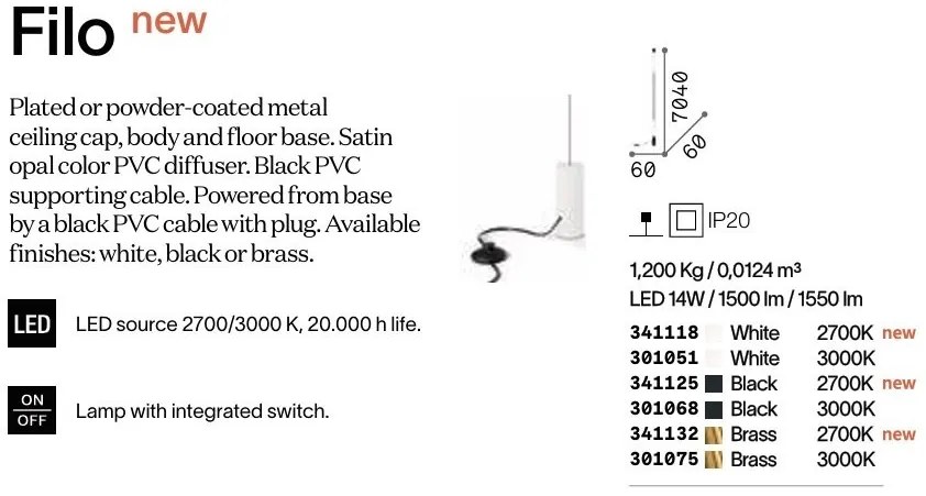 Lampa LED suspendata, tip lampadar, 2700K, alb, Filo pt