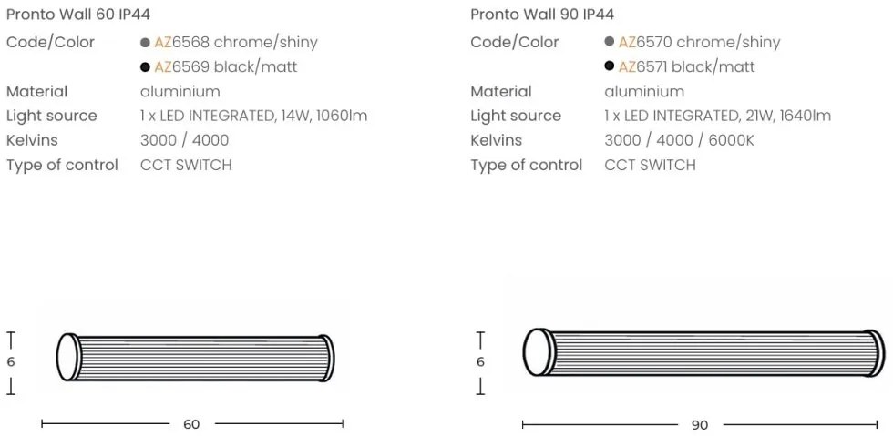 Aplica baie LED CCT, Protectie IP44 PRONTO crom 90cm