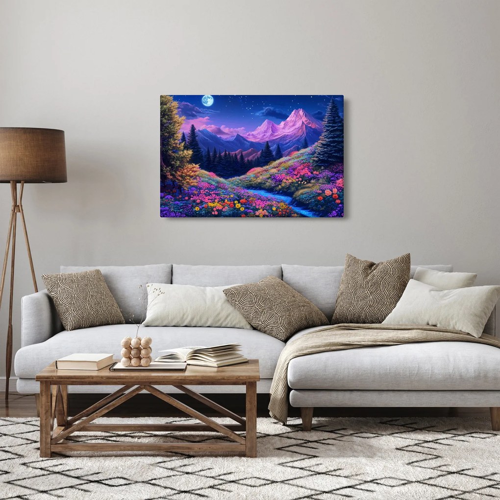 Tablou - Peisaj violet la lună plină (90x60 cm)