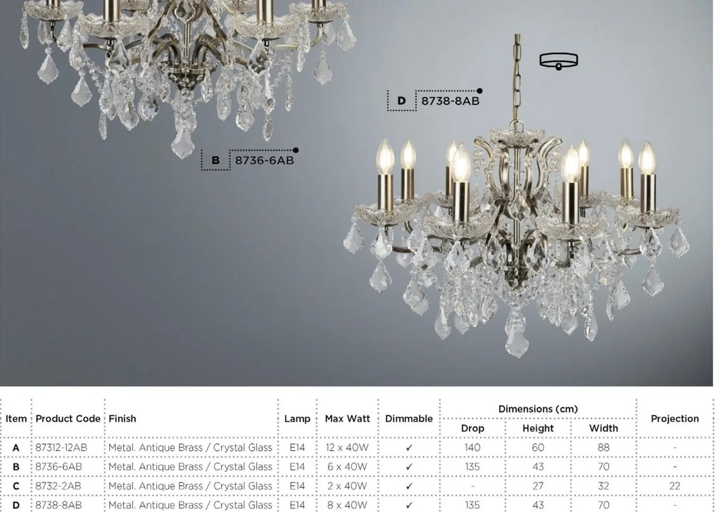 Candelabru stil clasic cu 8 brate Paris alama antic 8738-8AB SRT