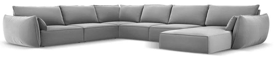 Colțar gri deschis cu tapițerie din catifea (cu colț pe partea stângă, în formă de "U") Vanda – Mazzini Sofas