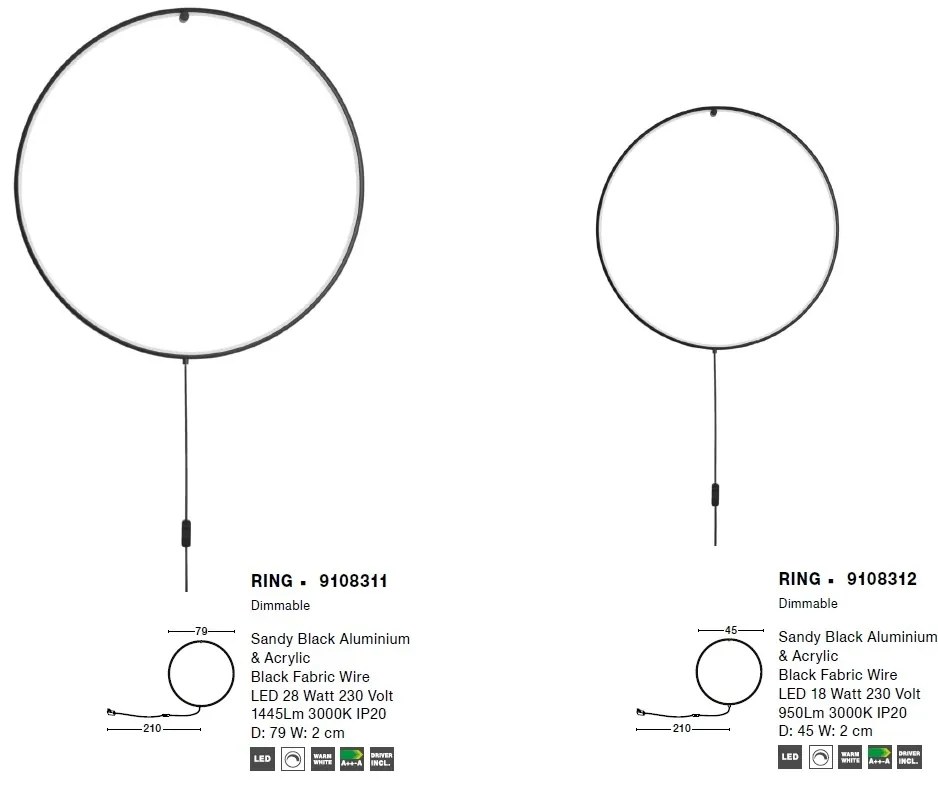 Aplica perete LED design modern decorativ Ring 45cm NVL-9108312