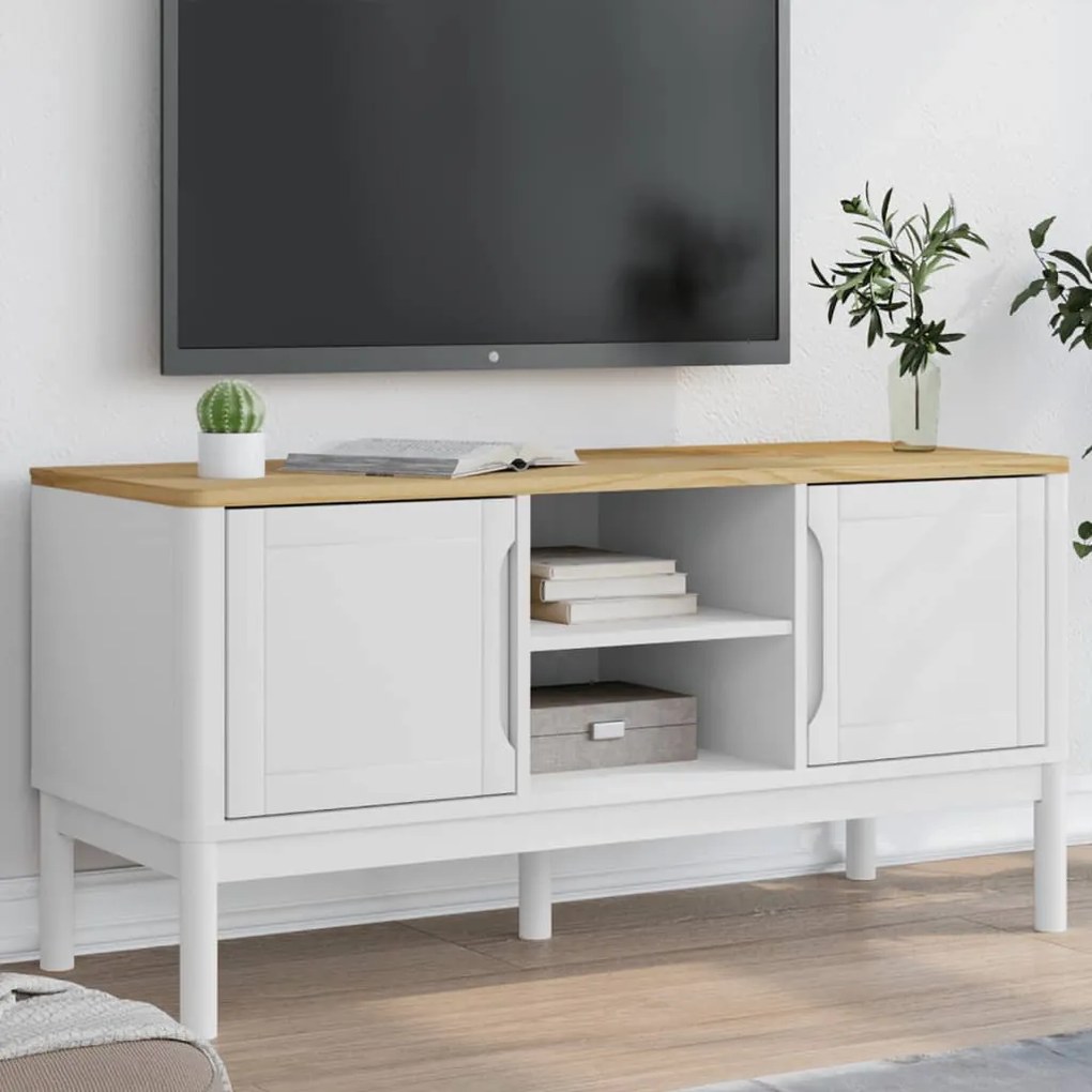 vidaXL Dulap TV &quot;FLORO&quot;, alb, 114x43x55 cm, lemn masiv de pin