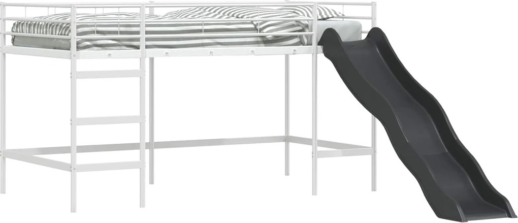 vidaXL Cadru de pat loft pentru copii cu tobogan Alb și antracit