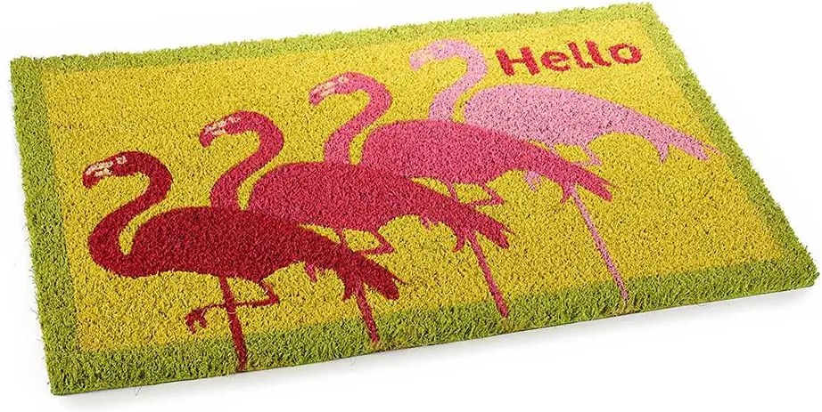 Covoras intrare casa antiderapant fibre cocos cauciuc Flamingo Hello 60 cm x 40 cm