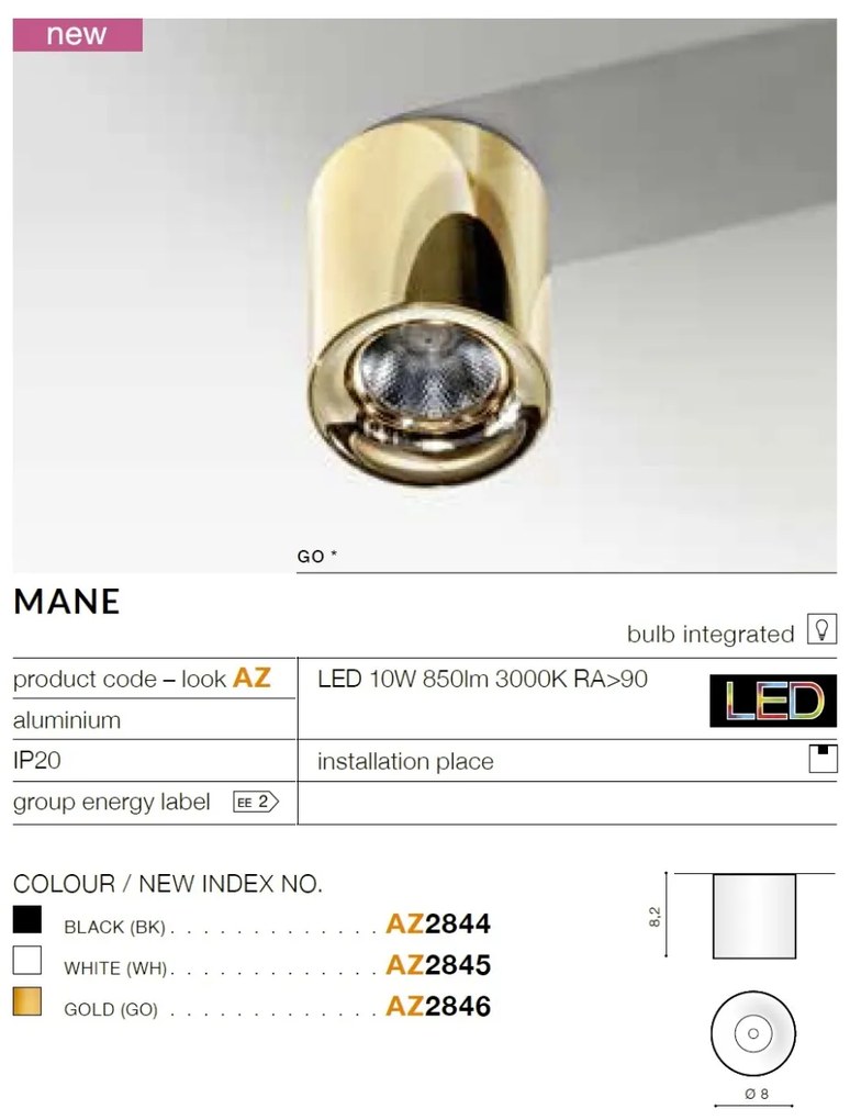 Spot LED aplicat tavan/plafon MANE alb