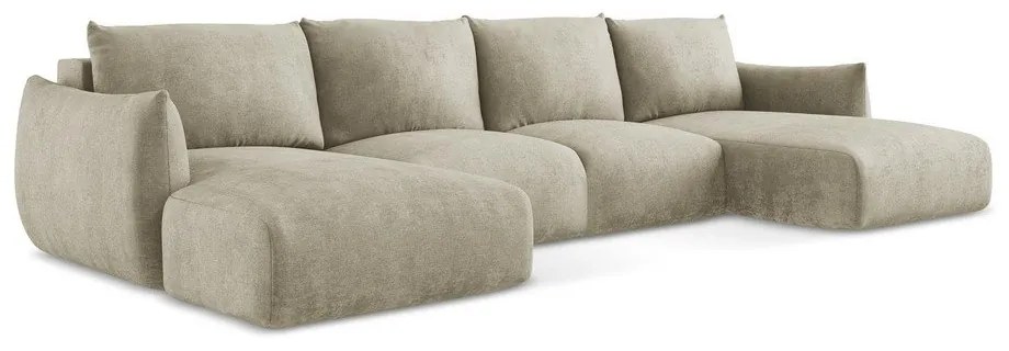 Colțar bej extensibil cu tapițerie din chenille (în formă de "U") Leila – Makamii