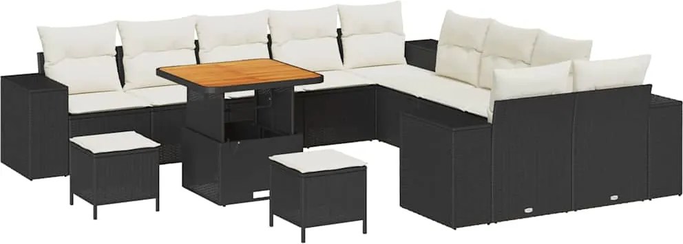 vidaXL Set de canapele pentru grădină 13 pcs Negru și Crem poliratan