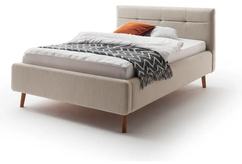 Pat dublu tapițat bej cu spațiu de depozitare cu somieră 140x200 cm Lotte - Meise Möbel