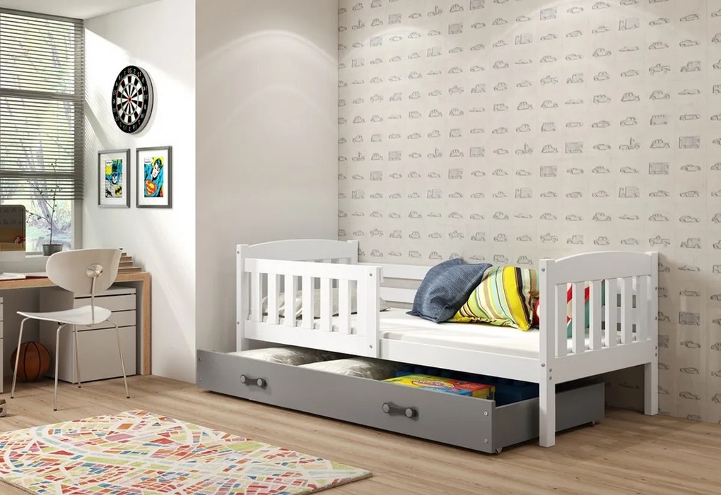 Expedo Pat pentru copii FLORENT P1 + SD + saltea + somieră GRATIS, 80x190, alb, alb
