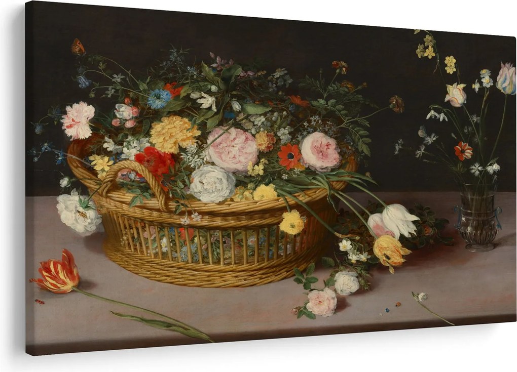 Tablou - Jan Brueghel the Elder, Flowers in a Basket and a Vase, reproducere (90x60 cm)