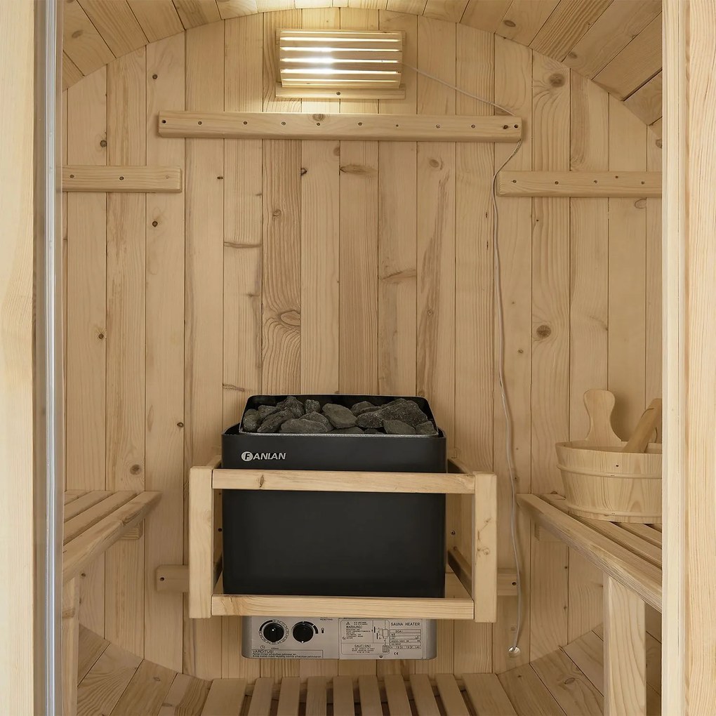 Vonkajšia sudová sauna Spitzbergen M dĺžka 120 cm priemer 190 cm (3,6 kW)