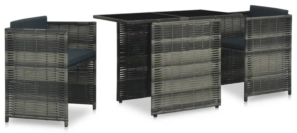 47745 vidaXL Set mobilier de bistro cu perne, 3 piese, gri, poliratan