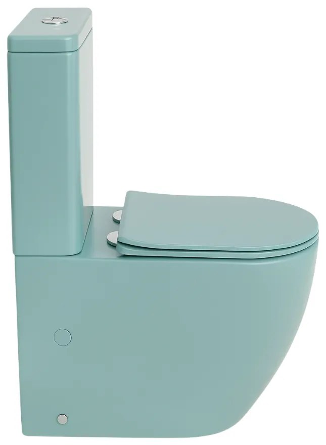 Set vas wc stativ rimless verde turcoaz mat Foglia Oslo cu rezervor si capac soft close inclus Turcoaz mat