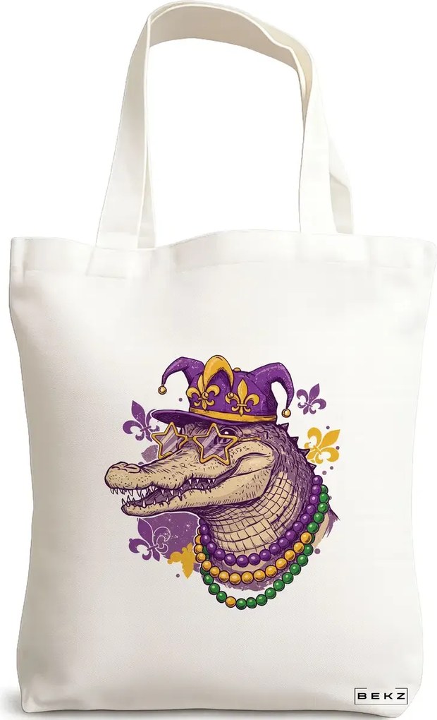 Sacosa de Panza pentru Cumparaturi, Geanta Tote, model Jazzy Gator 38 x 34.5 cm, Alba, BEKZ®