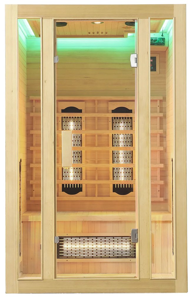 Infračervená sauna/tepelná kabína Nyborg S120V s plným spektrom, panelovým radiátorom a drevom Hemlock