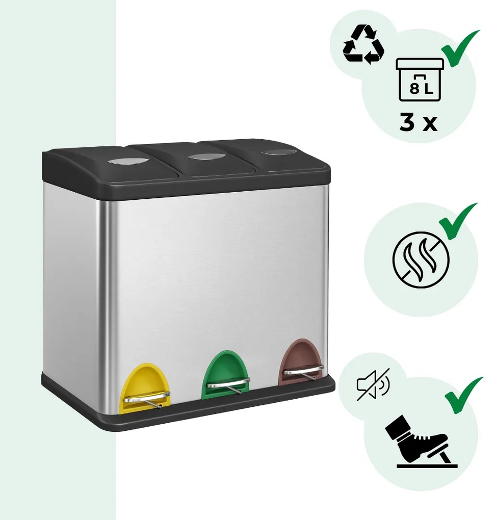 Jurhan Coș de reciclare SORT 24L (3x8L), oțel
