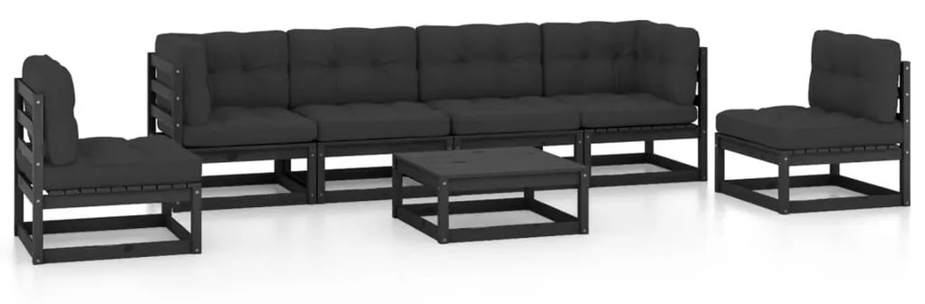 Set mobilier gradina cu perne, 7 piese, lemn masiv pin Negru, 1, Da