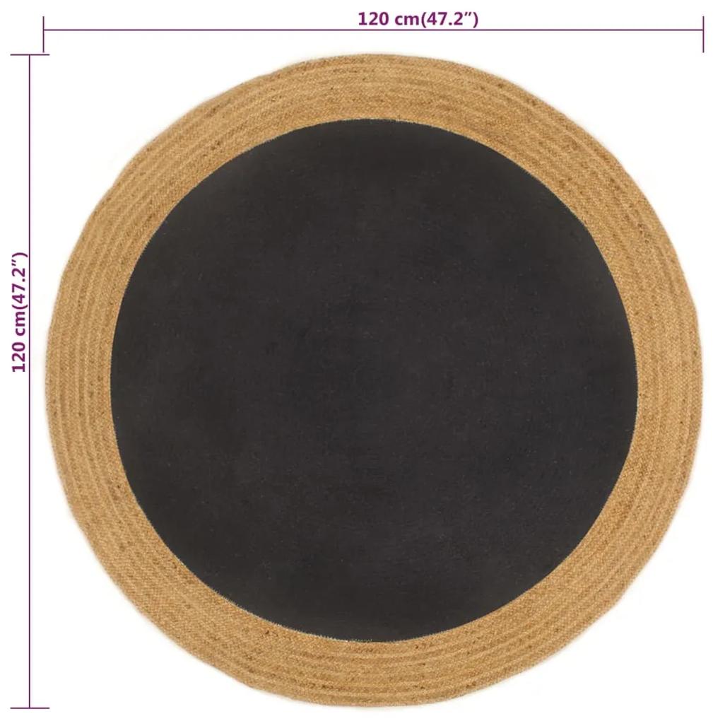 Covor impletit, negru si natural, 120 cm, iuta   bumbac, rotund Negru, 120 cm