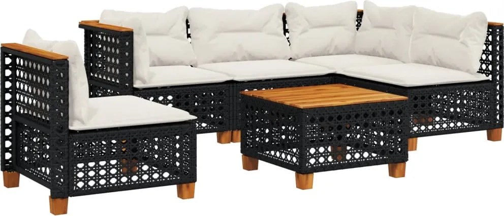 vidaXL Set mobilier de grădină cu perne, 6 piese, negru, poliratan