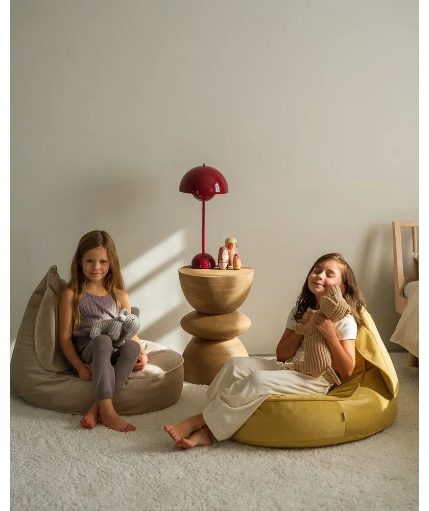 Fotoliu puf pentru copii galben cu tapițerie din catifea Bunny – Wigiwama