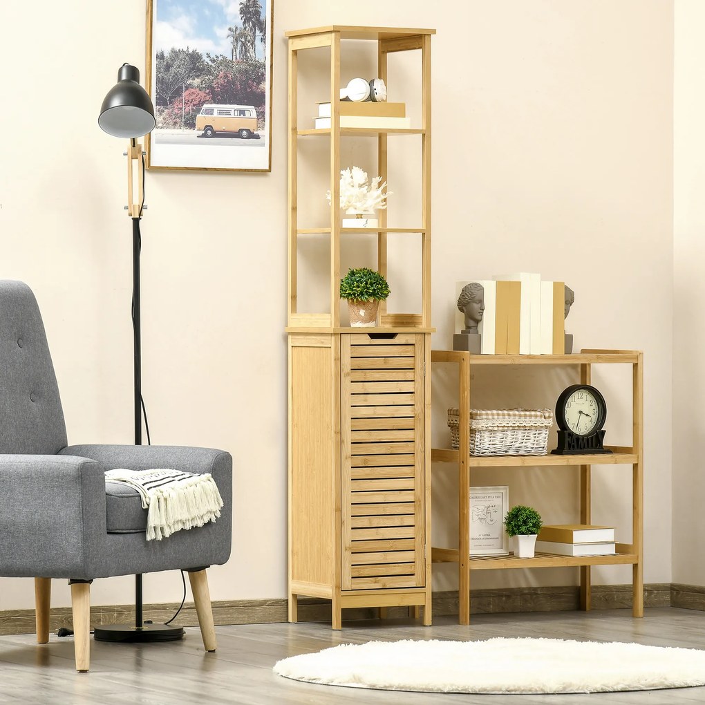 Kleankin Turn Mobilier Baie, Spațiu Depozitare Vertical, Lemn, 34x30x173cm, Design Compact | Aosom Romania