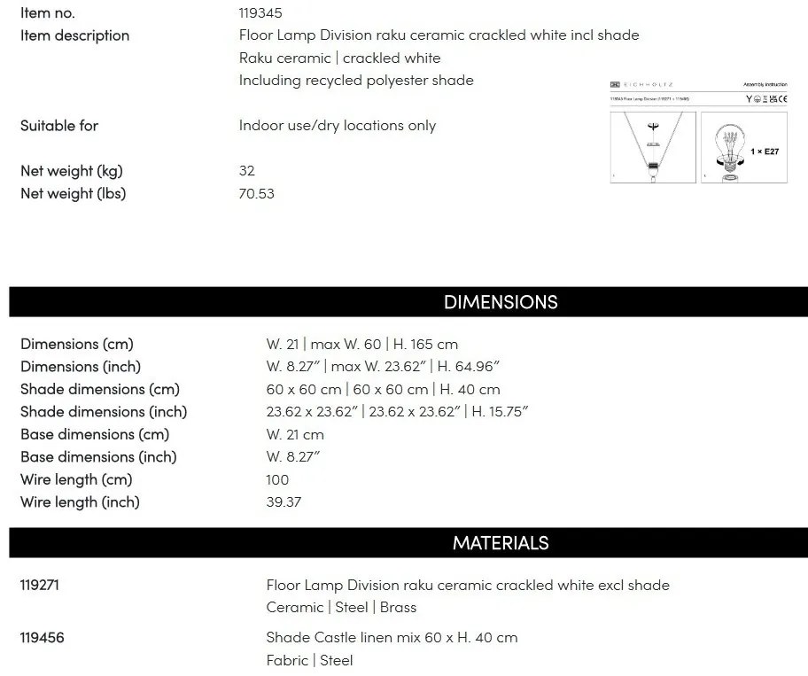 Lampa de podea LUX realizata manual din ceramica Division