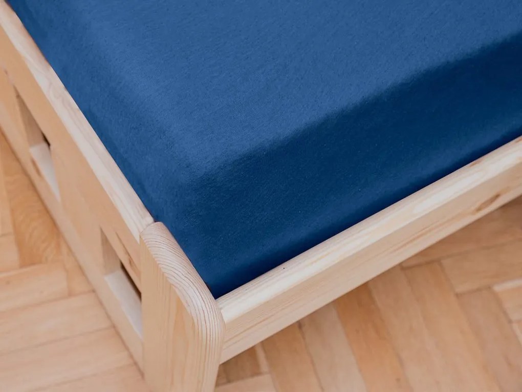 Cearsaf jersey pentru patut de copii EXCLUSIVE albastru inchis 60 x 120 cm