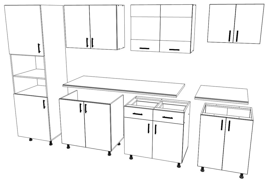 Set Bucatarie Karo V23, Lemn Natural/Alb, Blat Thermo 28 mm, L 280 cm