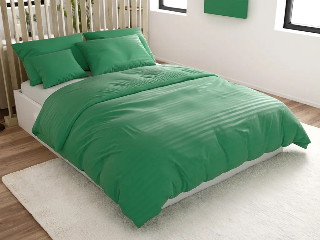 Lenjerie de pat din microfibra hoteliera JASMINE verde inchis - dunga 2 cm Dimensiune lenjerie de pat: 2 buc 70 x 90 cm | 200 x 220 cm