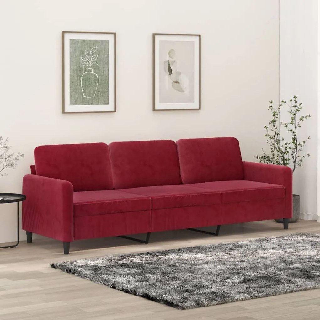 349067 vidaXL Canapea cu 3 locuri, roșu vin, 210 cm, catifea