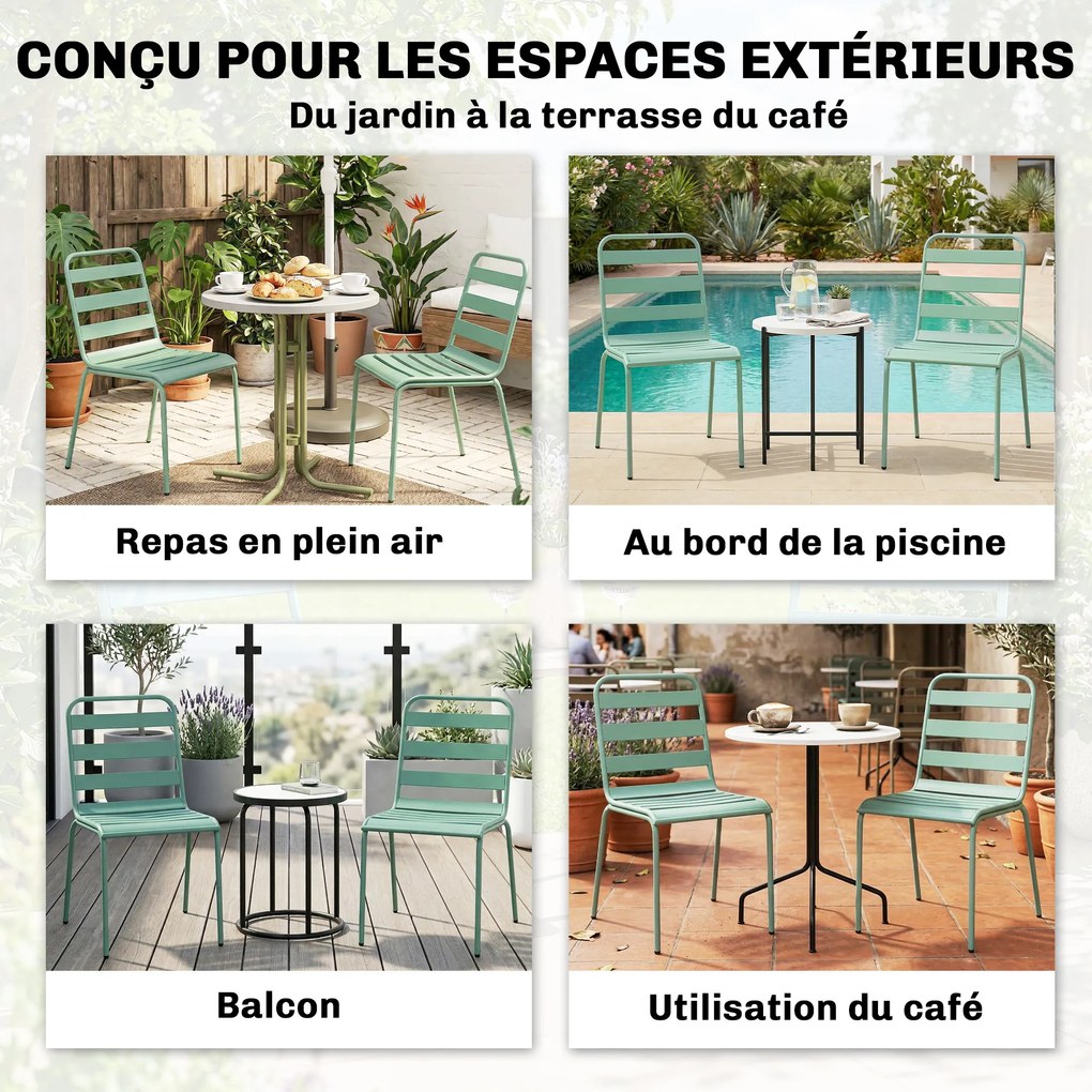 Outsunny Set de 2 Scaune de Grădină Empilabile din Metal pentru Terasă, Balcon, Grădină, Verde | Aosom Romania