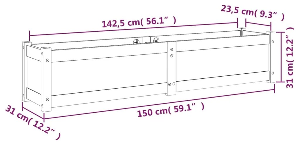 Strat inaltat de gradina, 2 buc., 150x31x31 cm, lemn masiv pin 2, Maro
