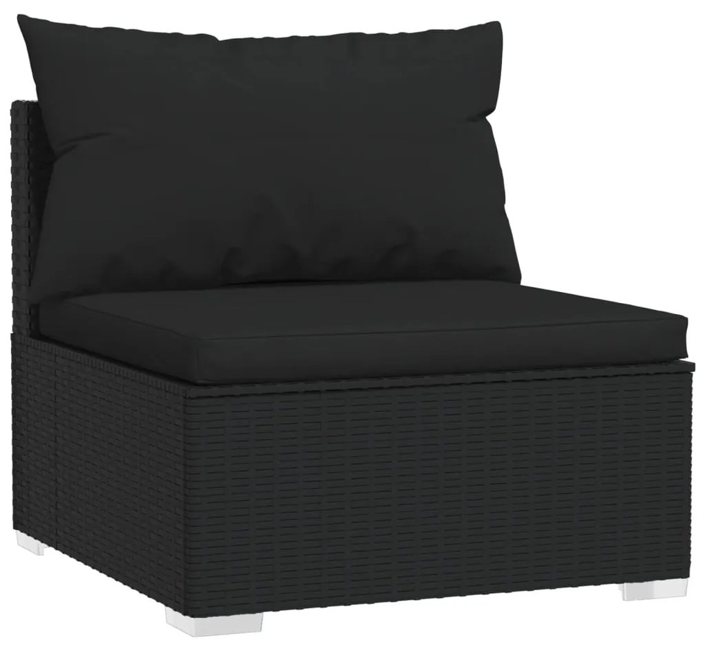 Set mobilier de gradina cu perne, 6 piese, negru, poliratan Negru, 3x mijloc + 3x colt, 1