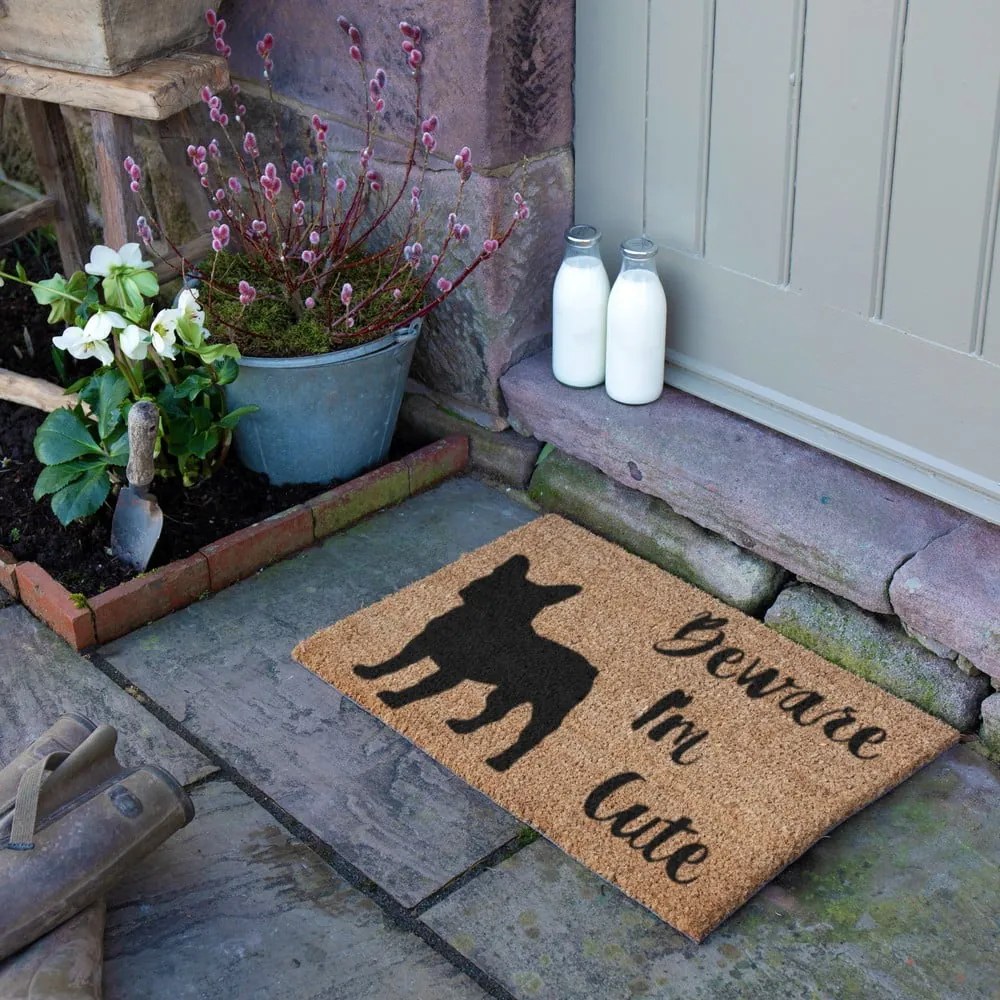 Covoraș de intrare din fibre de nucă de cocos 40x60 cm Beware I'm Cute French Bulldog – Artsy Doormats