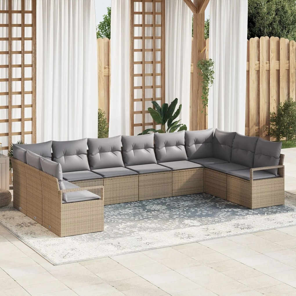 vidaXL Set de canapele pentru grădină 10 pcs Bej Rattan poli