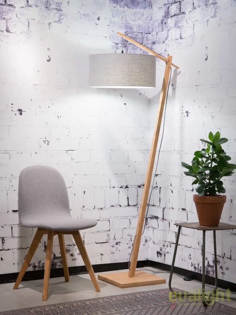 Lampadar cu cadru din bambus si abajur din tesatura in, Andes natur/ gri deschis ANDES/F/4723/LG