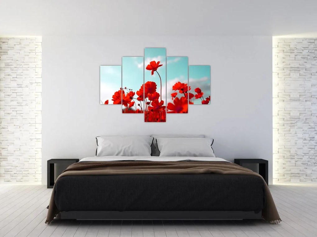 Tablou - Câmp cu flori roșu deschis (150x105 cm)