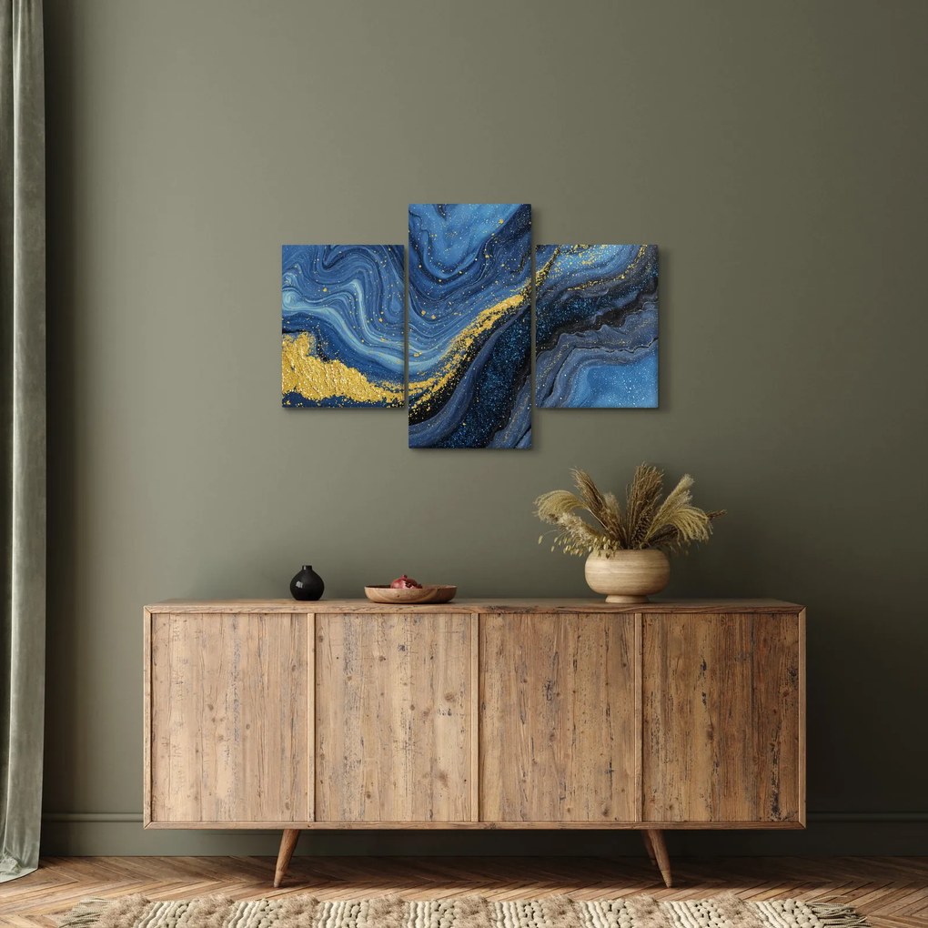 Tablou - Abstracție albastru-aurie (90x60 cm)