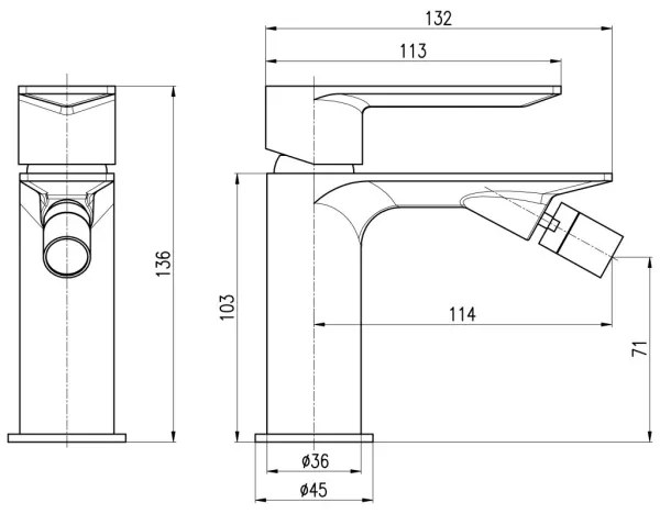 RAV Slezák NL144.0MGL - Baterie pentru bideu NIL, 13,6 cm, gri lucios