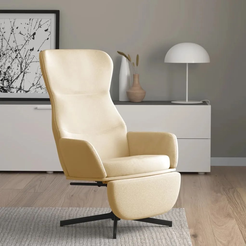 3097504 vidaXL Scaun de relaxare cu taburet, alb crem, catifea