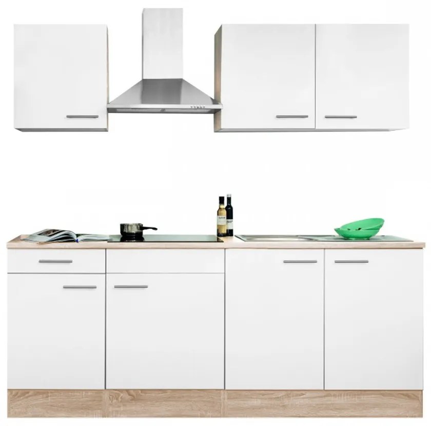 Mobilă de bucătărie Yorki 210, corp din stejar Sonoma, cu față alb satinat