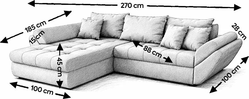 Colțar extensibil dumonde cu ladă de depozitare si sezut confortabil din spuma high-density, Loana Euphoria Ivory 270x185 cm