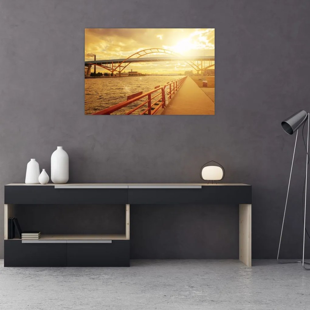 Tablou cu pod și apus de soare (90x60 cm)