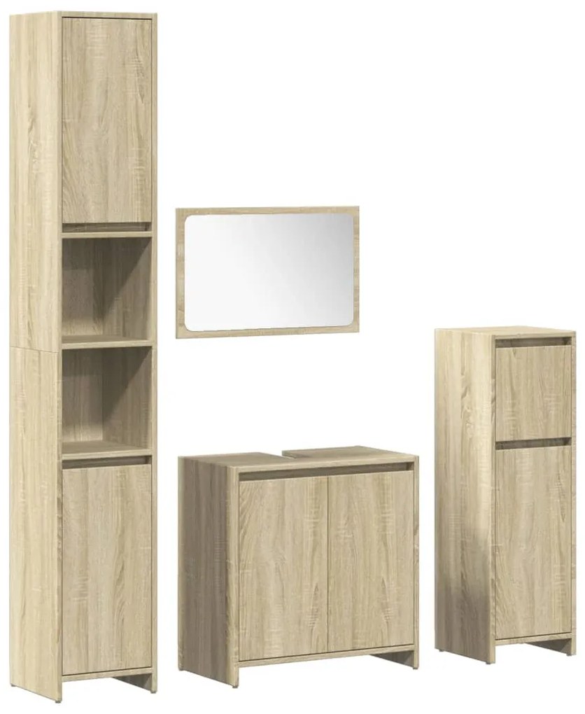 3324969 vidaXL Set mobilier de baie, 4 piese, stejar sonoma, lemn prelucrat