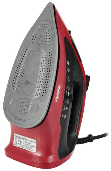 Fier de calcat Mesko MS 5031, 3000W, Placa ceramica, Oprire automata, Sistem anti-calcar, Rosu/Negru