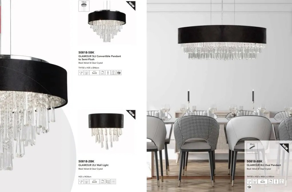 Lustra eleganta cu abajur din catifea si cristale Glamour 8Lt
